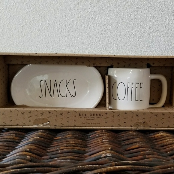 Rae Dunn Other - Rae Dunn SNACKS Oval Plate and COFFEE Mug Set